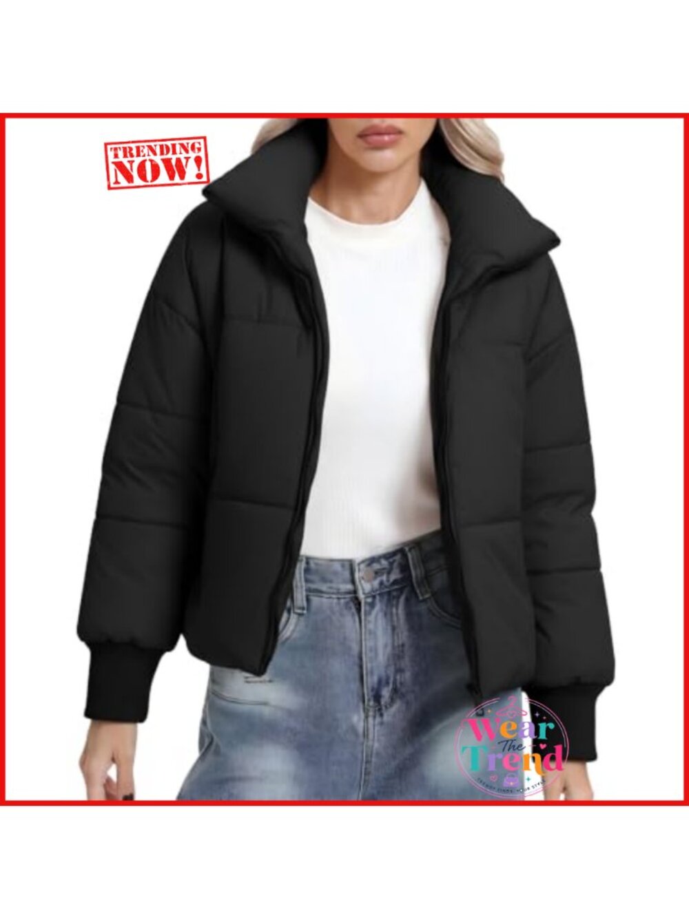 Women's Quilted Puffer Jacket Cropped Winter Coat Zip Up
